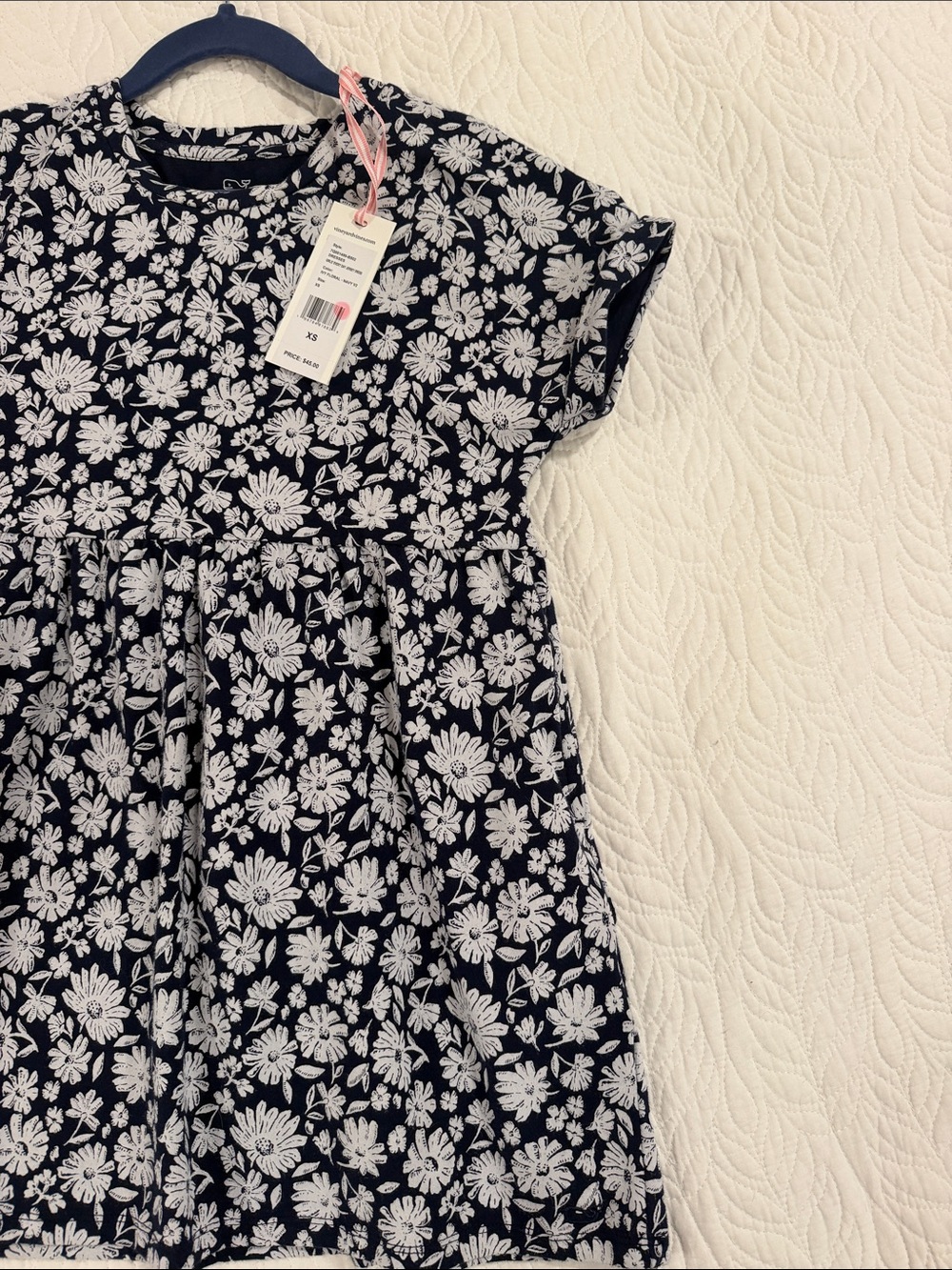 NWT Girls Navy Floral Short-Sleeve PJersey Dress with Pockets XS (5-6)